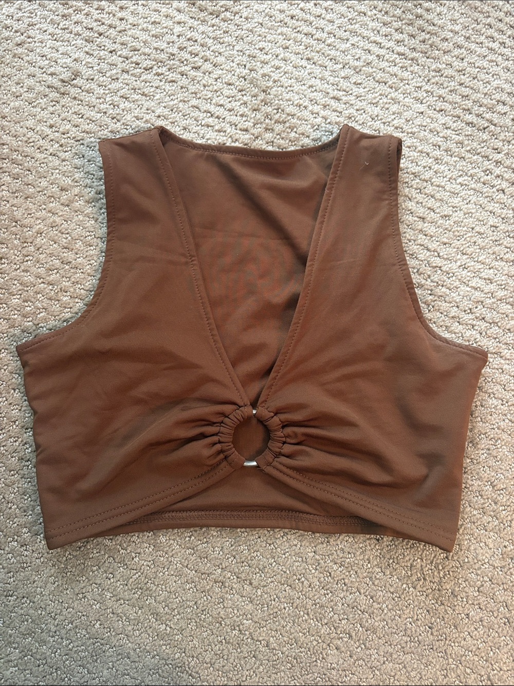 Brown Sleeveless Ring-Front Crop Top